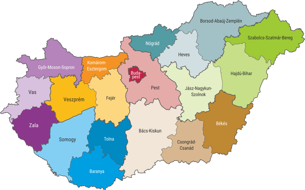 The counties of Hungary, 4 June 2020