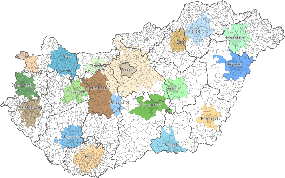 Functional urban areas in Hungary