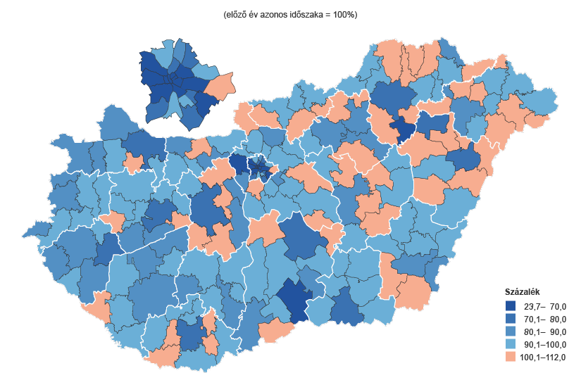 A kiskereskedelmi forgalom volumenindexe járásonként, 2020. április