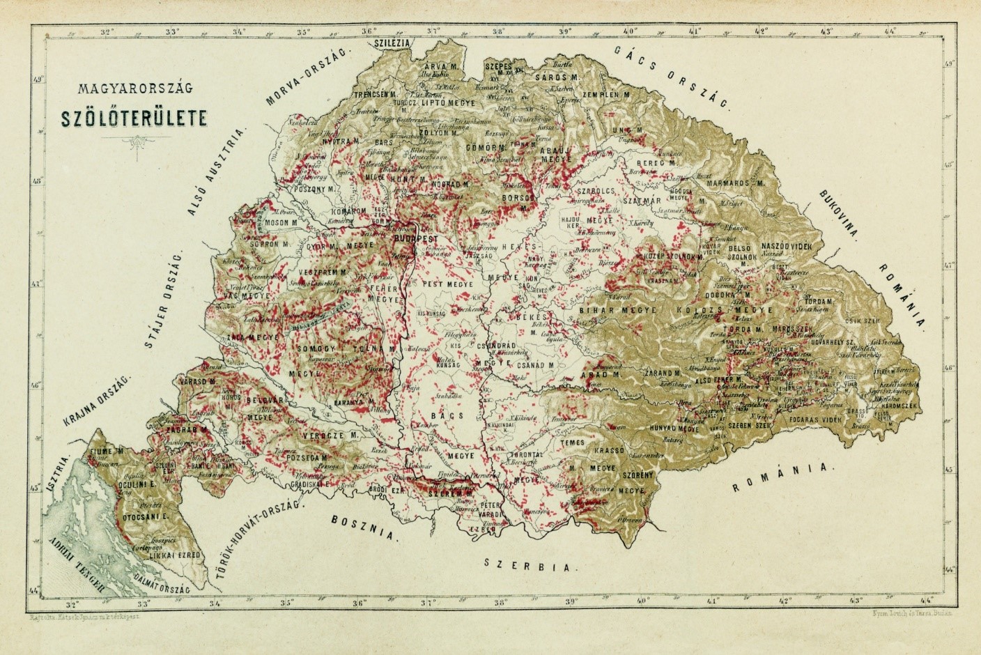 Magyarországi szőlőterületek 1860–1870 között