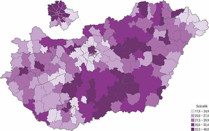 A 65 éves és annál idősebb népességen belül az egyedül élők aránya járások szerint