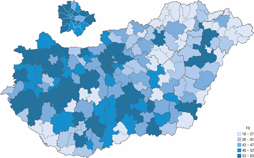 Ezer lakosra jutó regisztrált egyéni vállalkozók járásonként