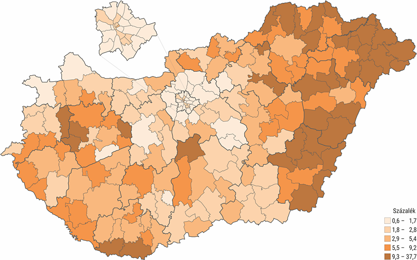 Házi segítségnyújtásban részesülők a 65 éves és idősebb népesség százalékában járásonként