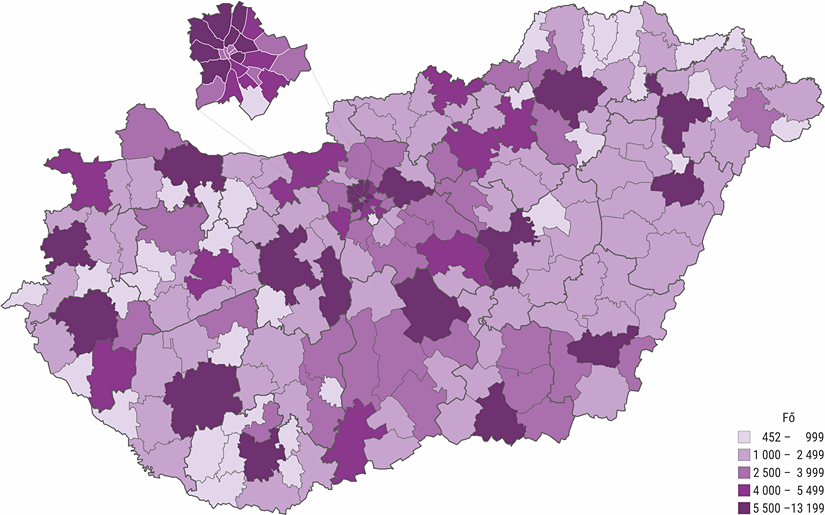 Az egyedül élő 65 éves és annál idősebbek száma járások szerint