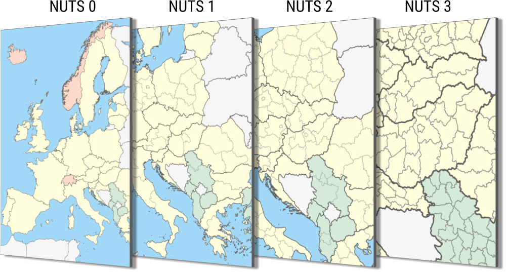 A NUTS-rendszer szintjei