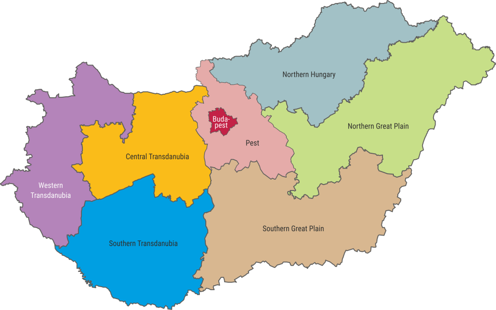 The regions of Hungary, 1 January 2019