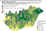 Number of inhabitants per GP and family paediatrician, hospital beds in operation per ten thousand inhabitants, occupancy rate of beds, 2007