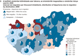 A belföldi vándorlás különbözete ezer lakosra, az elvándorlók megoszlása a vándorlás iránya szerint, 2008