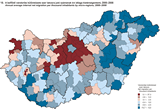 A belföldi vándorlás különbözete ezer lakosra jutó számának évi átlaga kistérségenként, 20002008
