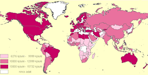Egy főre jutó napi tápanyagfogyasztás a világon 2000-2004-ben